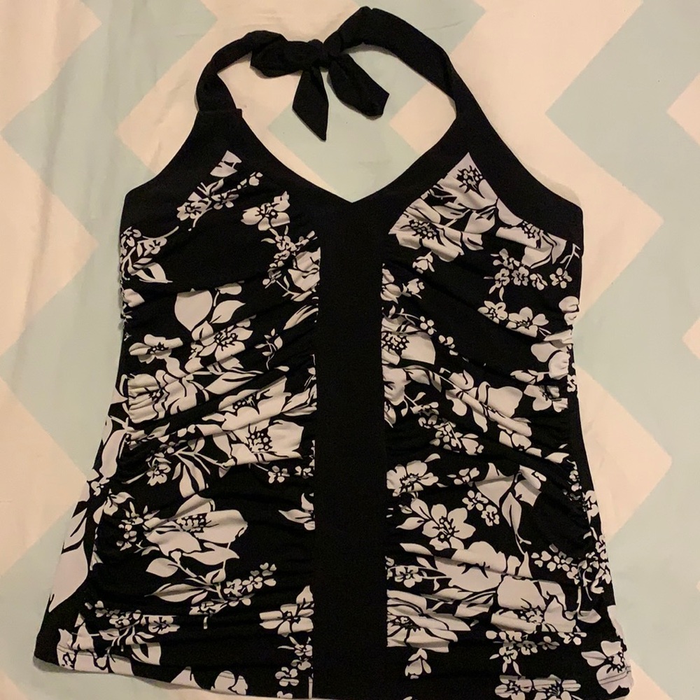 Black and white floral halter top